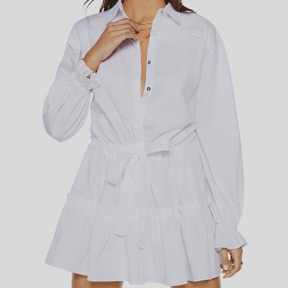 $355 NWT Ramy Brook White Tiered Long Sleeve Dress